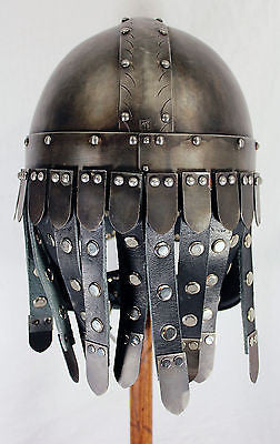 Hand-Forged Steel Viking Helmet w/Black Leather