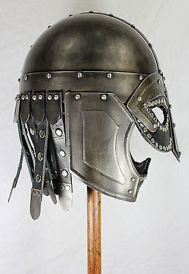 Hand-Forged Steel Viking Helmet w/Black Leather