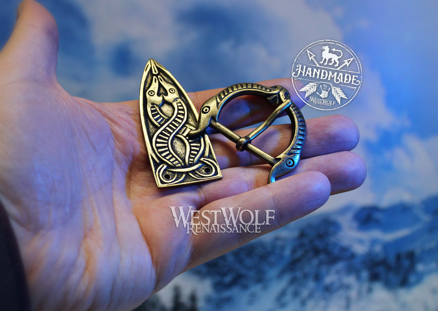 Viking Belt Buckle Set - Norse Dragon and Knotted Strap End