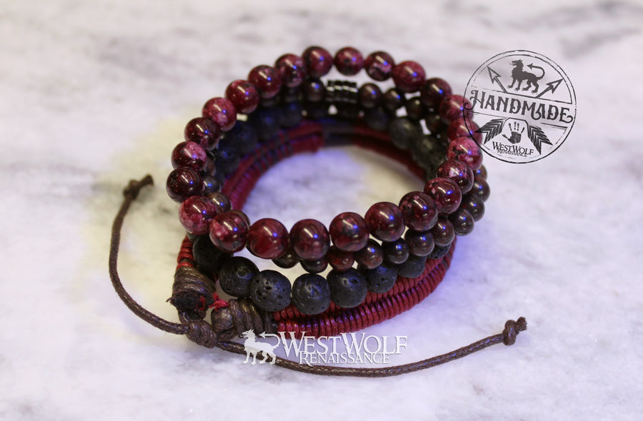 Multi-Layer Natural Stone and Lava Rock Bead Bracelet