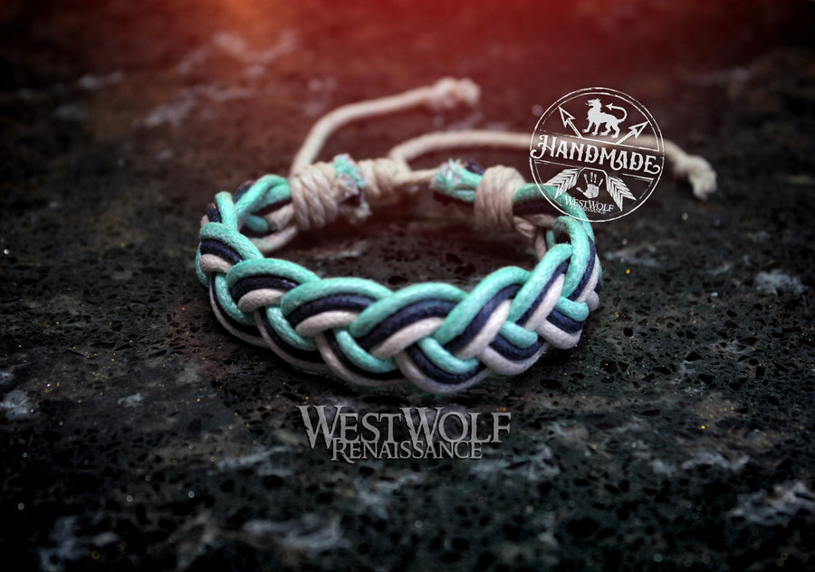 Braided Rope Viking or Scandinavian Bracelet - Adjustable Size - Oceanic Blue Color