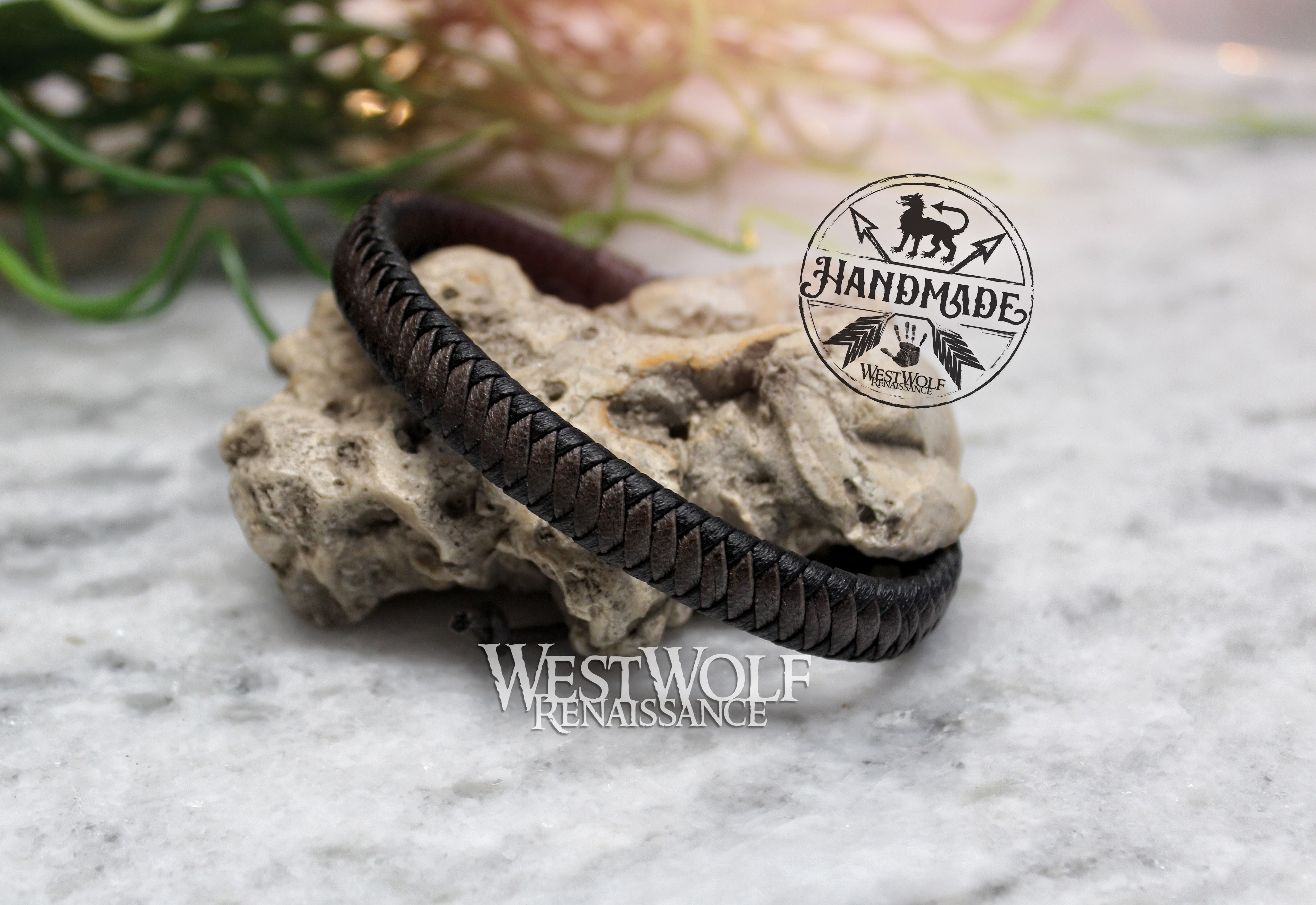 STUDIOSEVEN ブレスレット Leather Viking Snake Weave Bracelet - Adjustable Size - Brown and