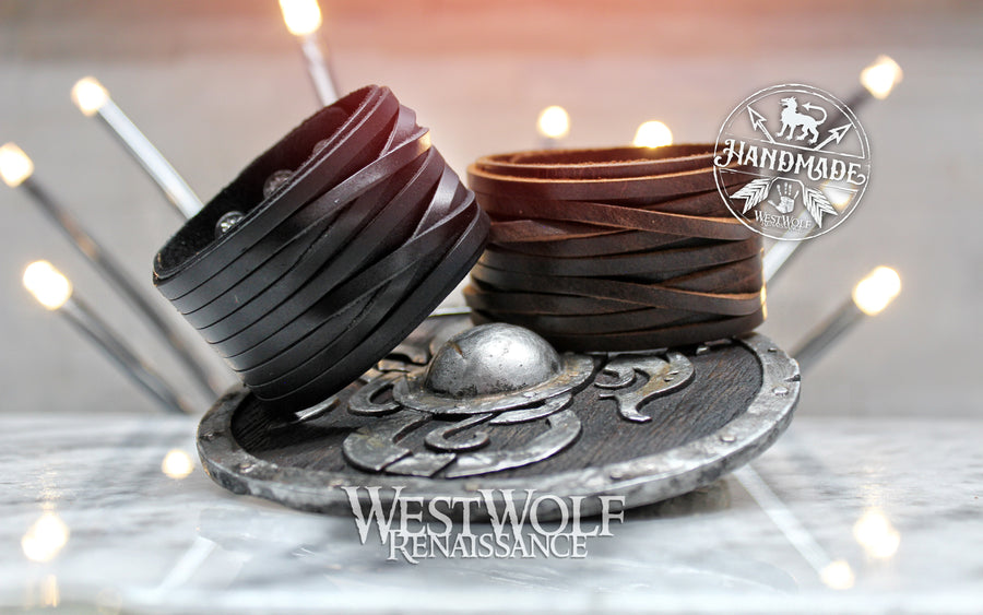Leather Viking Wrap Style Bracelet or Wrist Cuff - Adjustable Size - Your Choice of Brown or Black