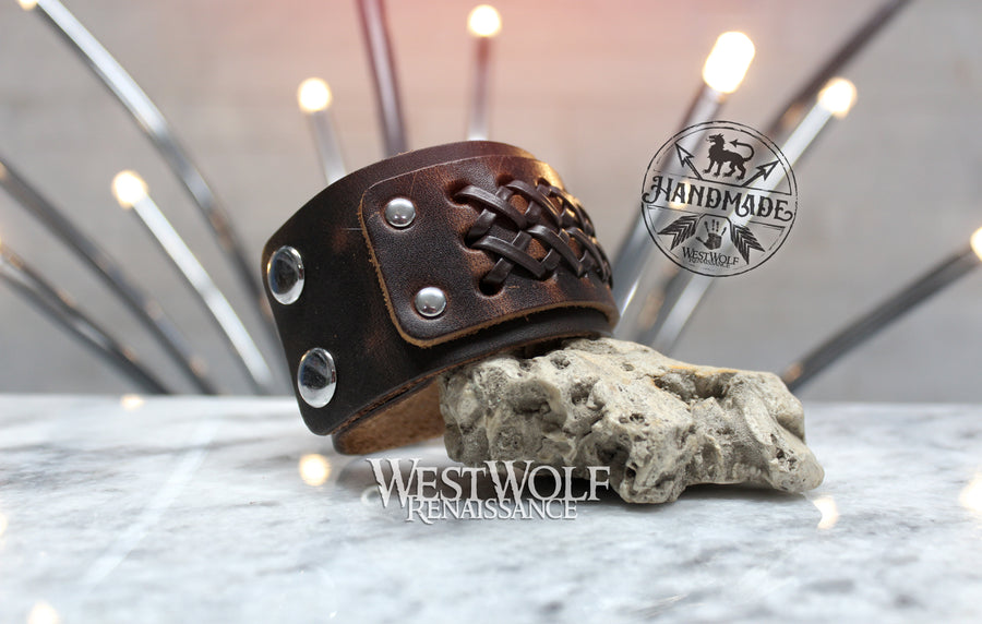 Wide Leather Bracelet or Wrist Cuff with Double 