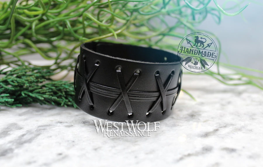 Wide Leather Bracelet or Wrist Cuff with 