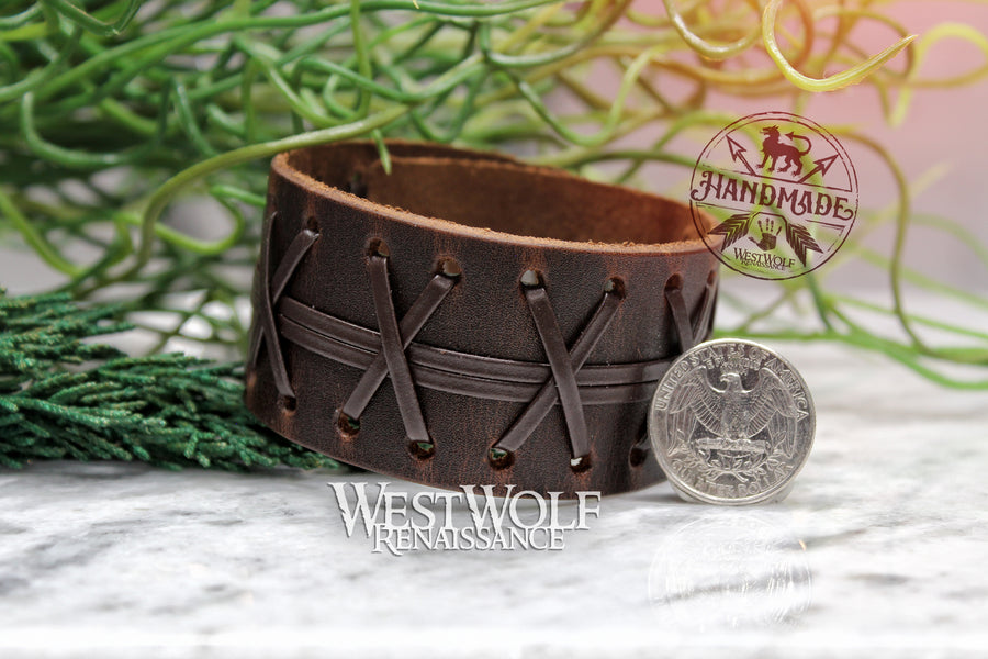 Wide Leather Bracelet or Wrist Cuff with 