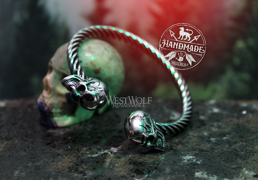 Skull Torc Bracelet with Twisted Bangle in Stainless Steel
