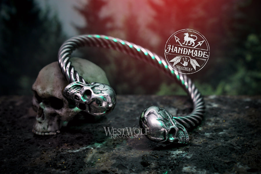 Skull Torc Bracelet with Twisted Bangle in Stainless Steel