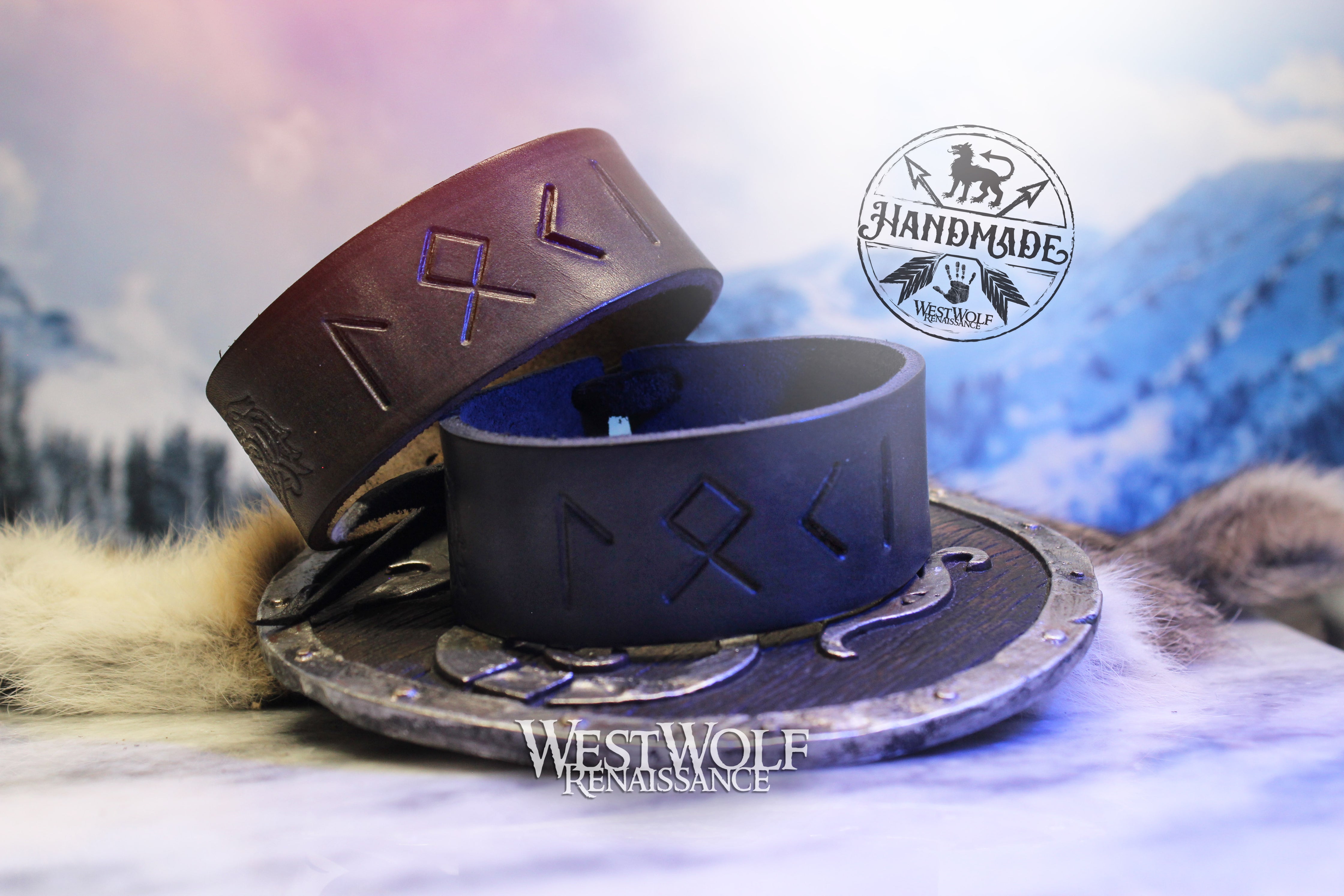 Viking LOKI Embossed Rune Bracelet or Wrist Cuff Made of Thick Leather  Your Choice of Brown or Black