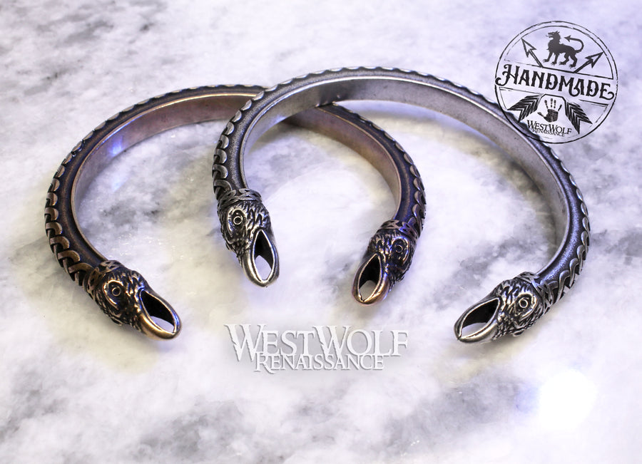 Viking Raven Torc Bracelet with Odin's Ravens Hugin and Munin