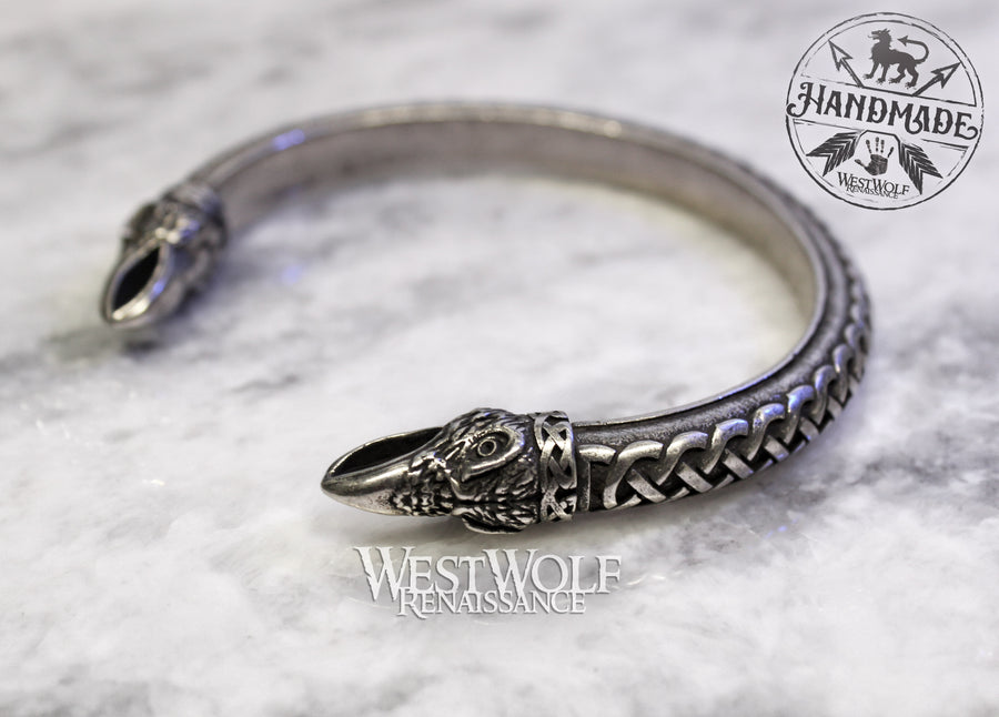 Viking Raven Torc Bracelet with Odin's Ravens Hugin and Munin