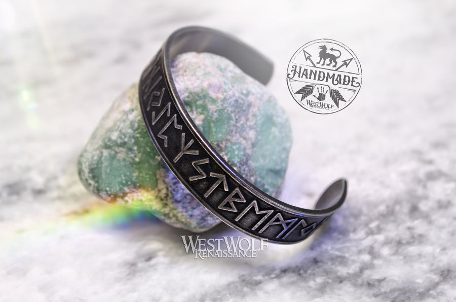 Viking Rune Bracelet in Dark Silver Stainless Steel