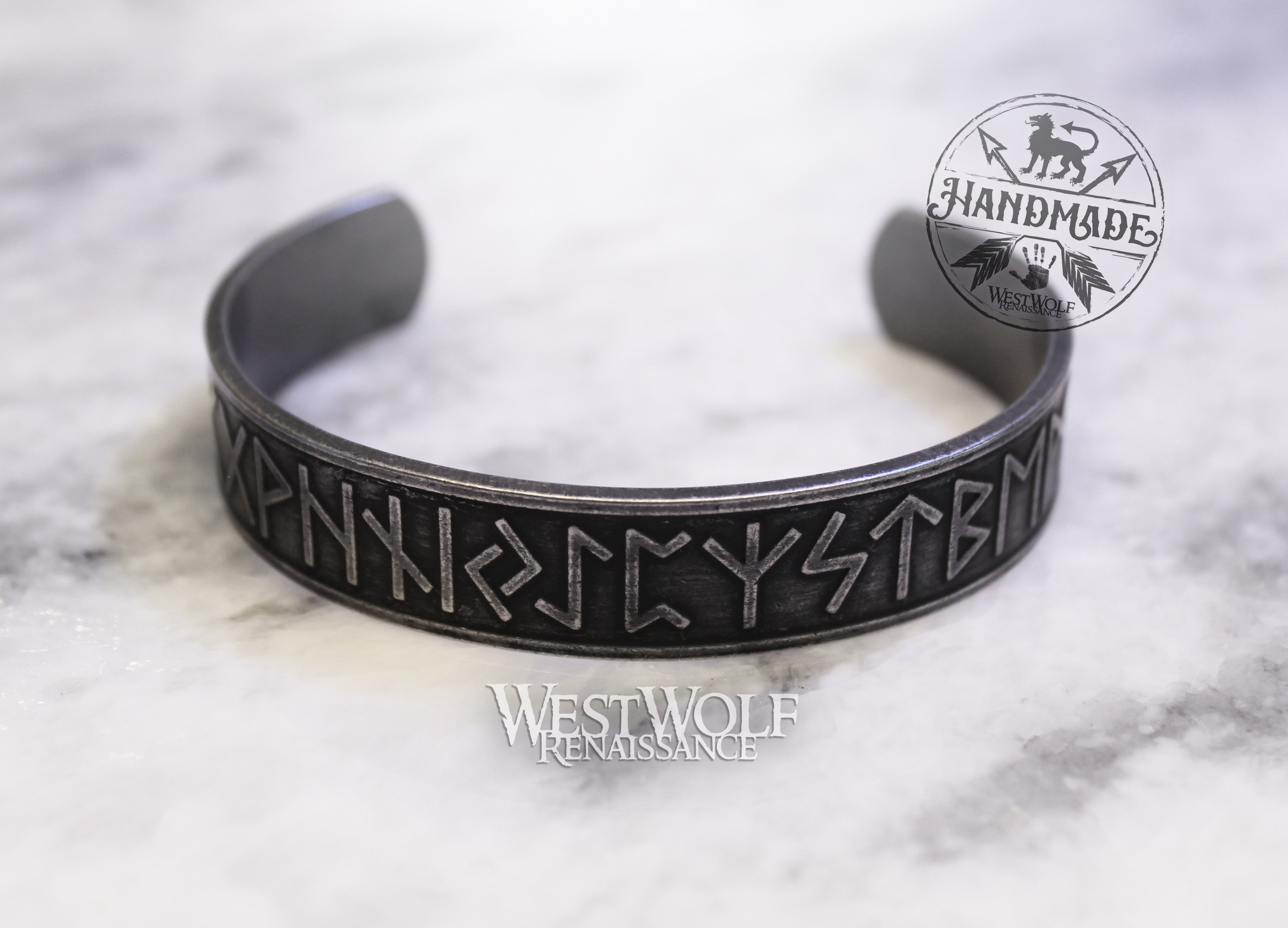 Viking Rune Bracelet in Dark Silver Stainless Steel