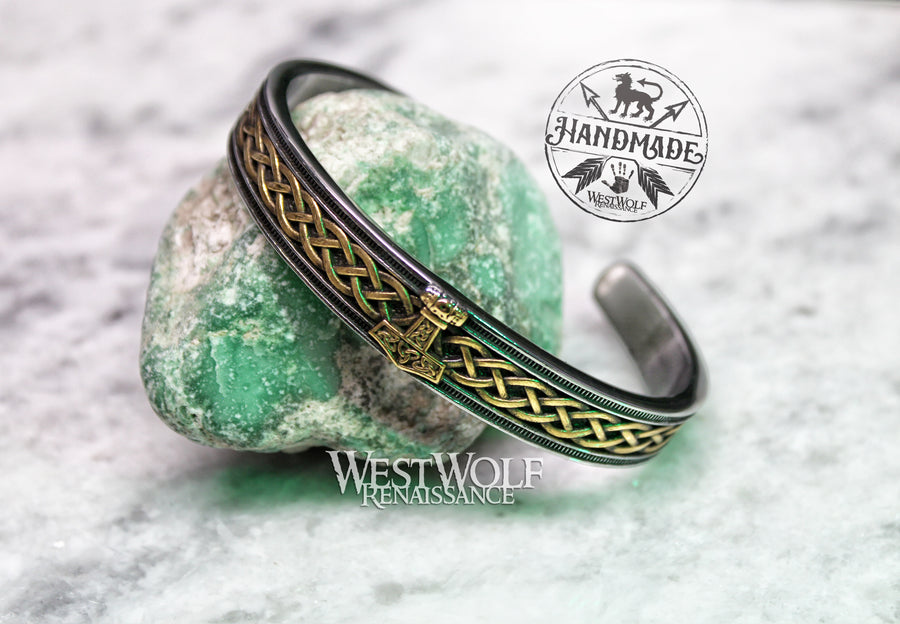 Viking Mjolnir Hammer Bracelet or Torc with Silver or Gold Accents