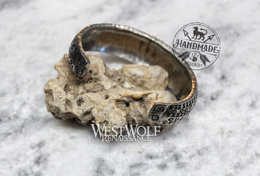 Large Viking Cuff Bracelet - Wide Stamped Torc