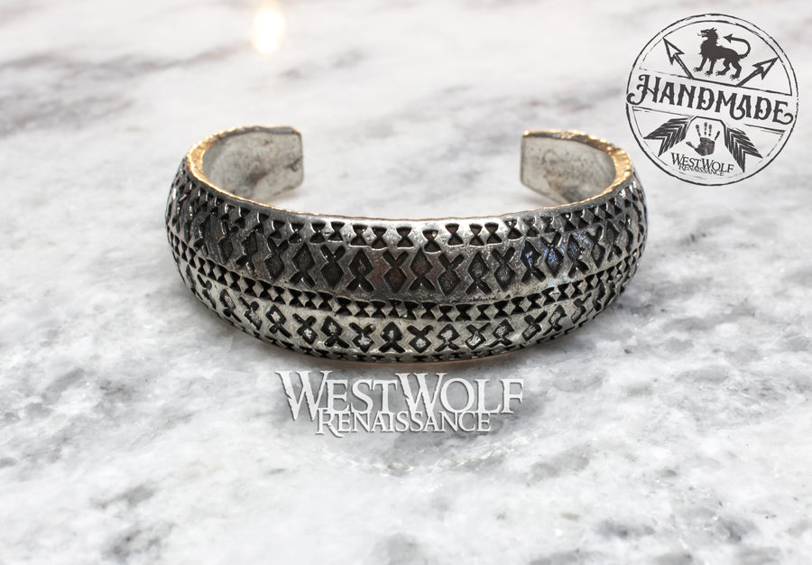 Large Viking Cuff Bracelet - Wide Stamped Torc