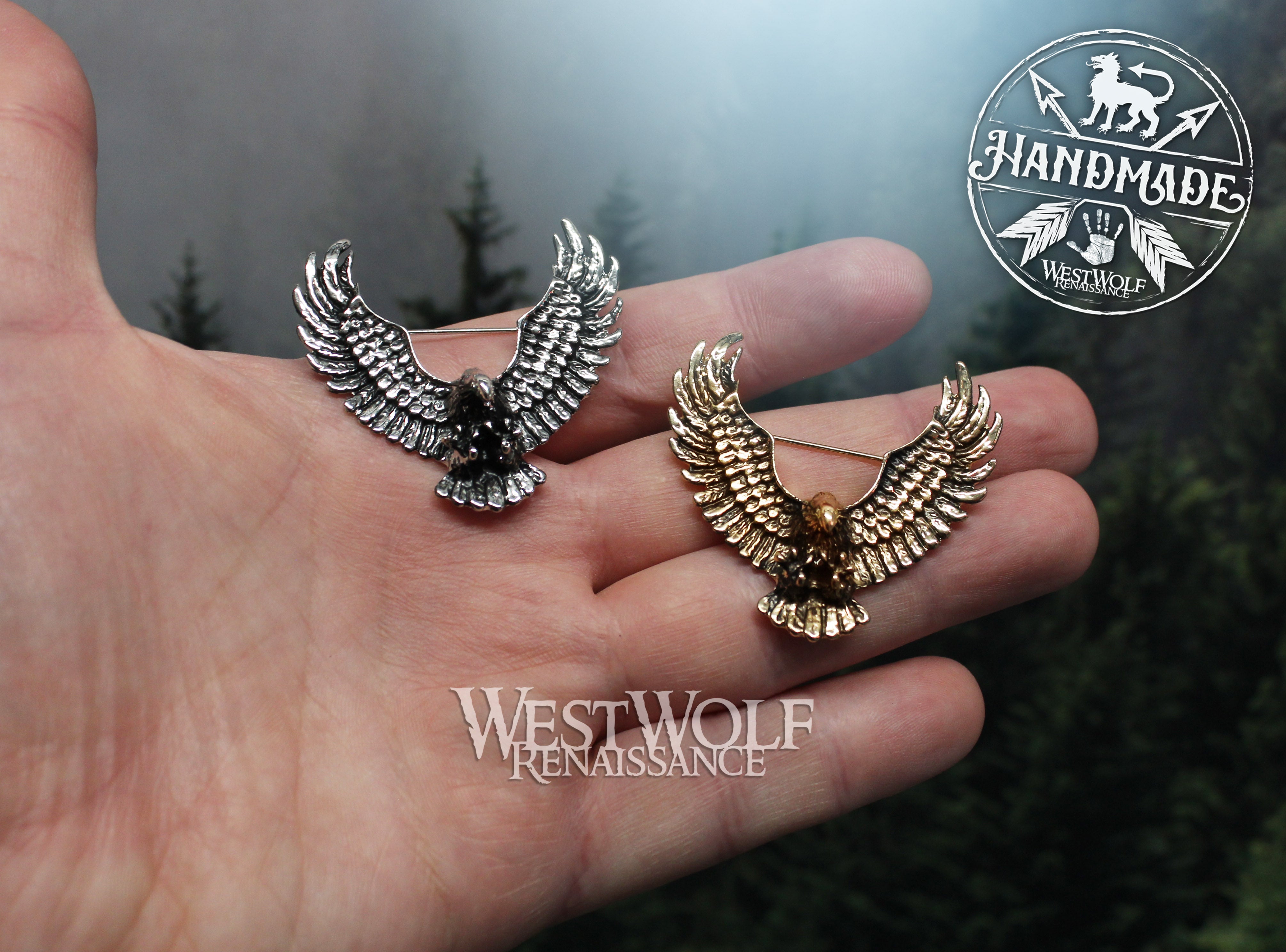 Attacking Eagle Brooch or Pin - Your Choice of Silver or Gold