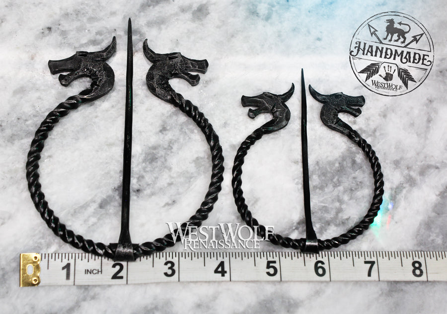Hand-Forged Viking Dragon Head Brooch with 2 Size Options