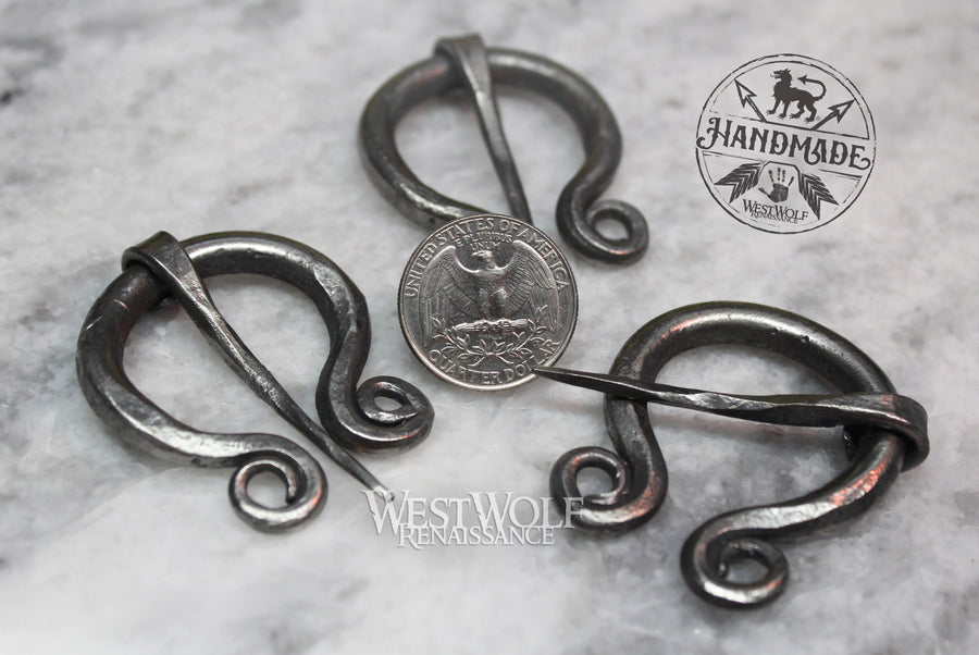 Smaller Sized Hand-Forged Steel Pennanular Brooch with Curled Ends