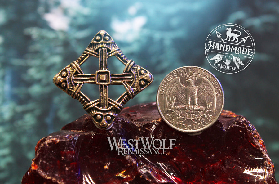 Viking Cross Brooch in Solid Bronze - Borre Art Style Pin