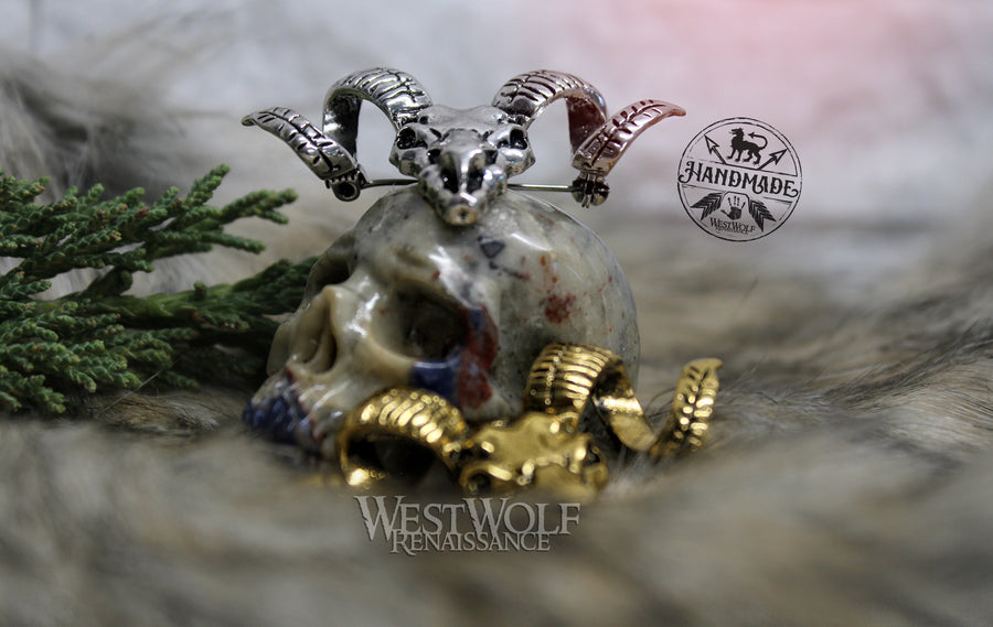 Goat or Demon Skull Brooch or Pin - in Silver or Gold Finish