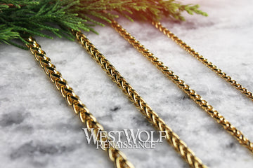 Braided Wheat Style Chains for Pendants in Multiple Sizes - High Quality Stainless Steel - Gold