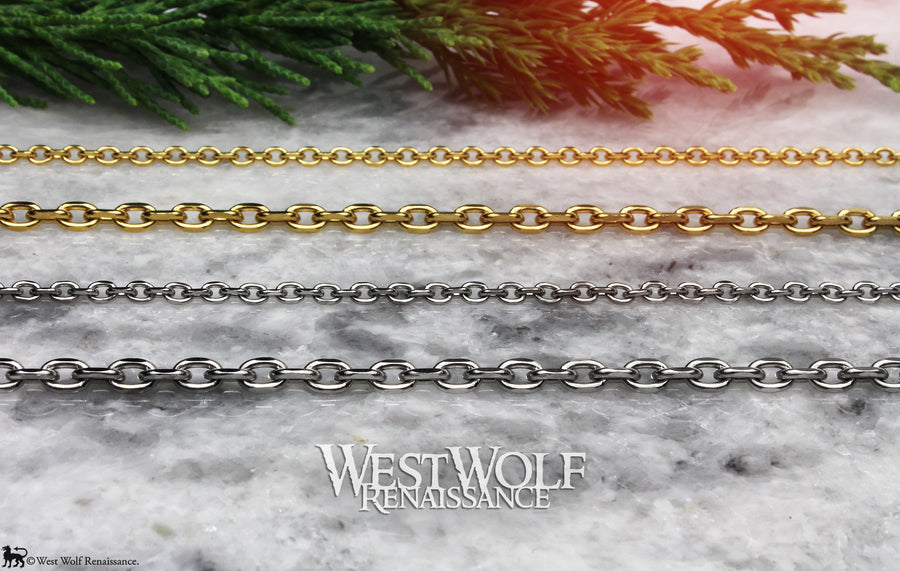 Classic Oval Link Style Chains for Pendants - High Quality Stainless Steel - Silver or Gold