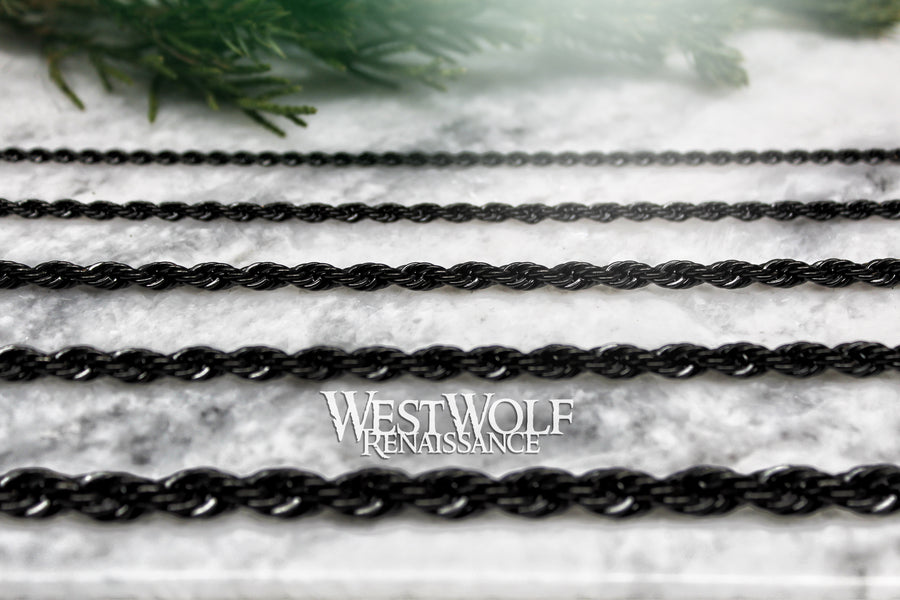 Black Twisted Spiral Style Chains for Pendants in Multiple Sizes - High Quality Stainless Steel