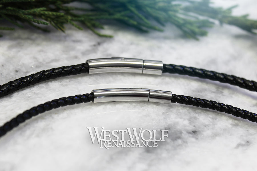 Braided Leather Cord Necklace for Pendants in Multiple Sizes - with Stainless Steel Clasp - Made in the USA - for Men or Women