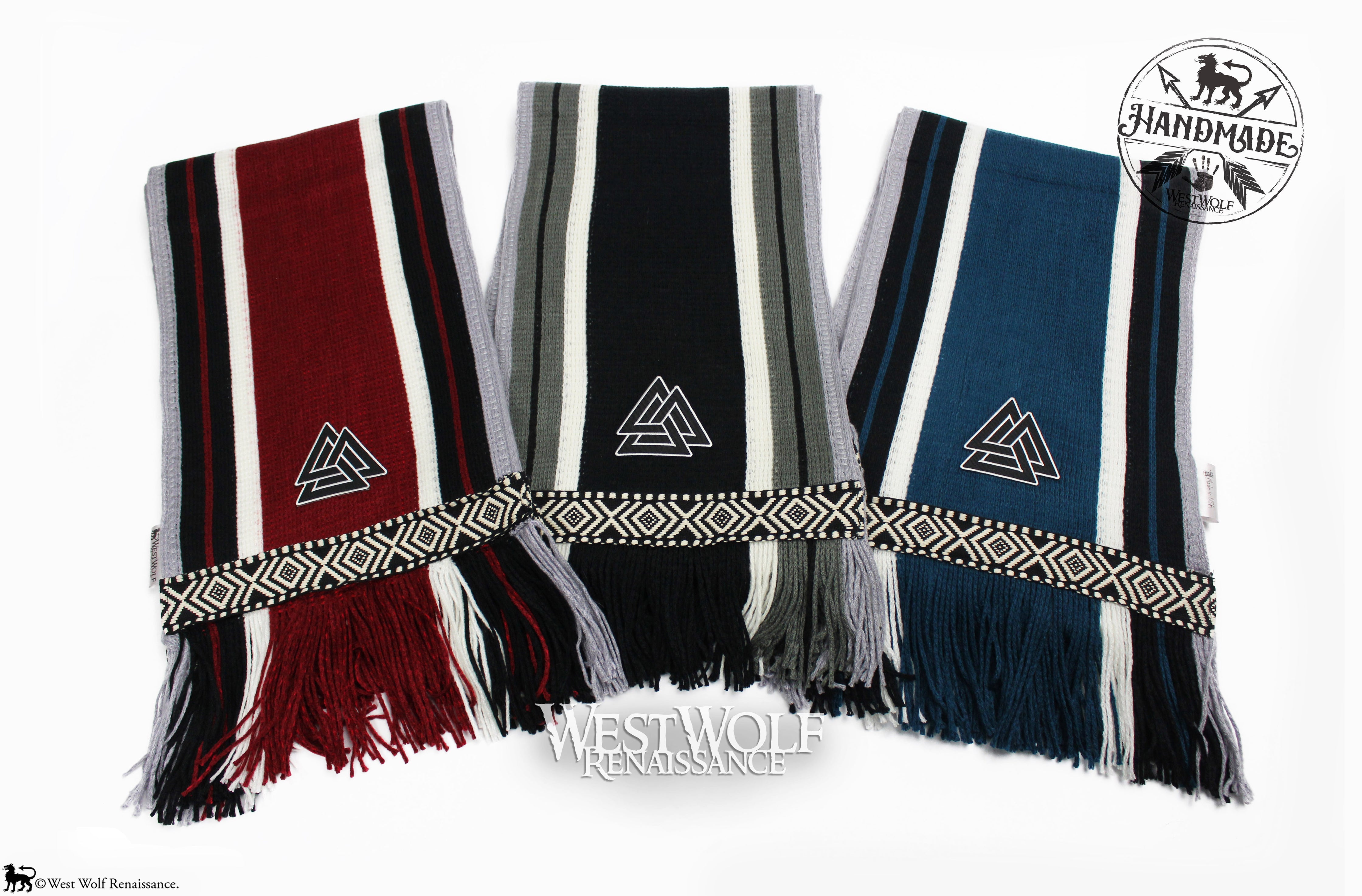 Woven Viking Scarf with Valknut Symbols - Winter Fashion – West