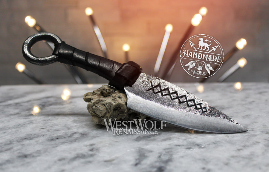 Hand-Forged Celtic Style Hunting and Fishing Knife with Ring Pommel