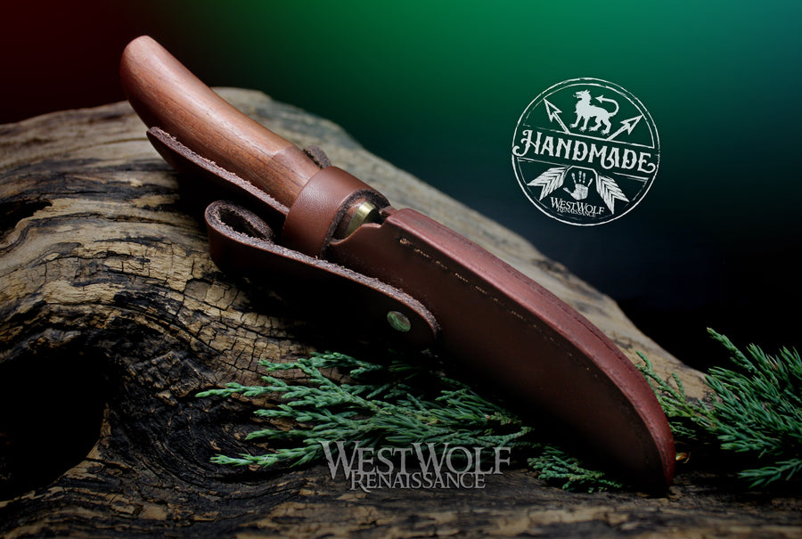 Hand-Forged Steel Viking Knife with Custom Carved Runes and Leather Sheath