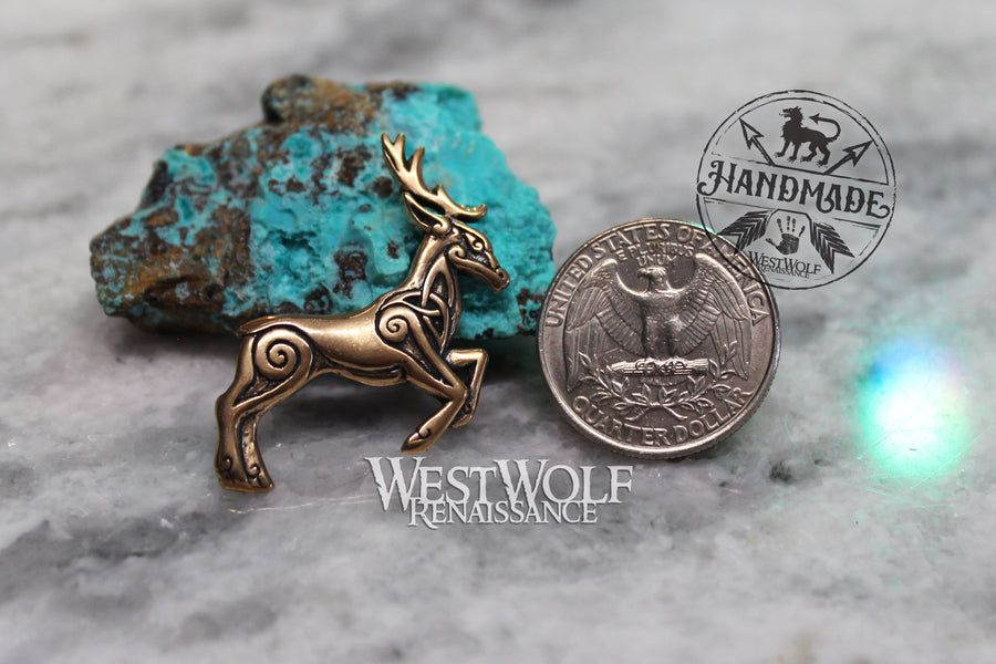 Celtic Deer or Stag Pendant - in Bronze, Sterling Silver, or Stainless Steel