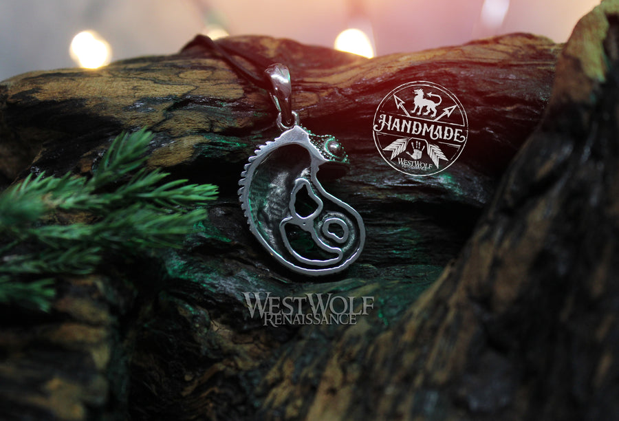 Chameleon Pendant - Stainless Steel Lizard with Spiral Tail