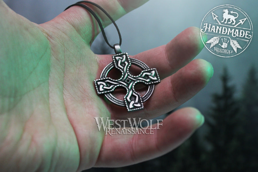 Celtic Cross Pendant - Christian Ring Cross with Knot Design