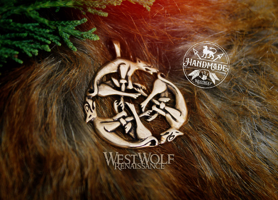 Celtic Wolves Knot Pendant - Solid Bronze