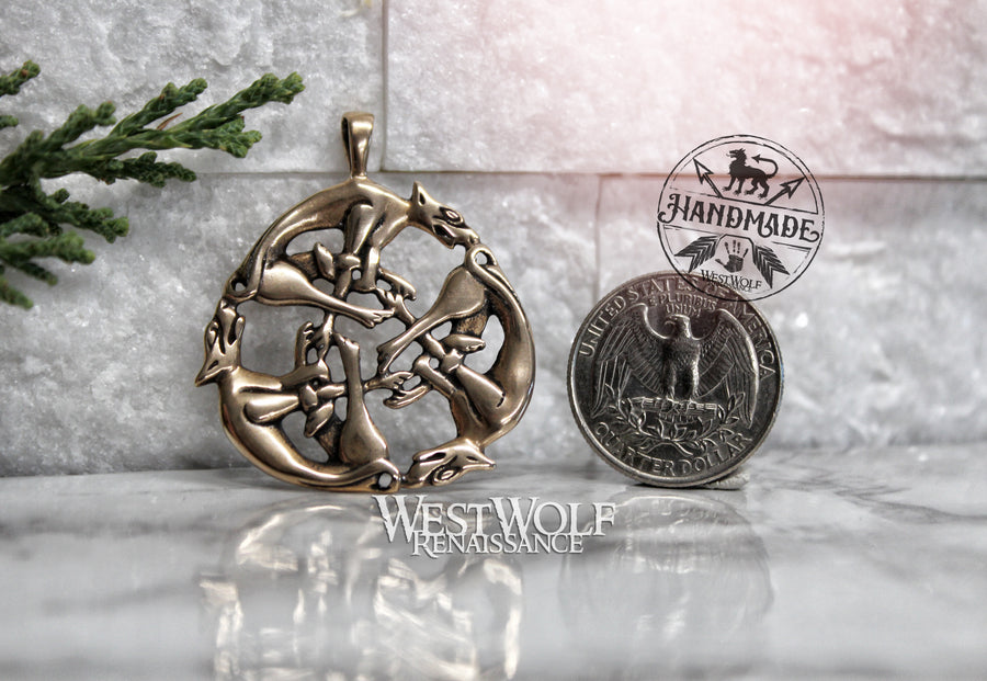Celtic Wolves Knot Pendant - Solid Bronze