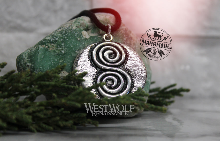 Celtic Double-Spiral Amulet Pendant - Silver-Plated Talisman