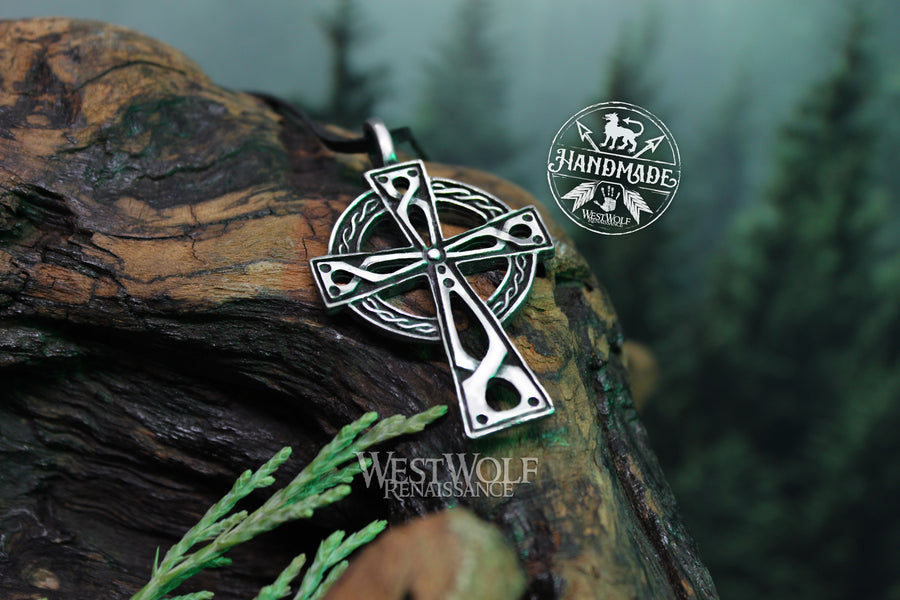 Celtic Cross Pendant - Early Christian Ring Cross with Knot Design