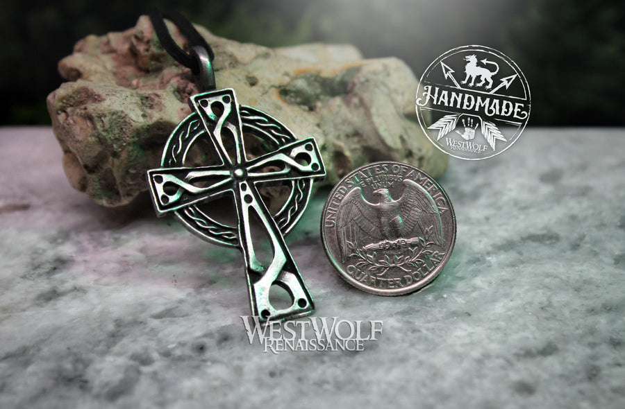 Celtic Cross Pendant - Early Christian Ring Cross with Knot Design