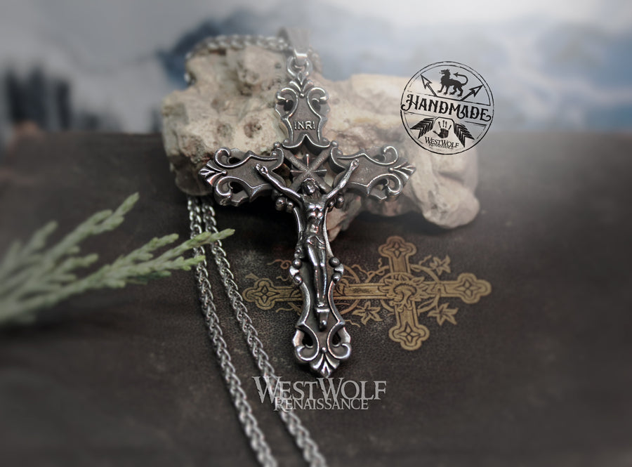 Crucifix Pendant with Chain - Christ on the Cross - Holy Christian Amulet