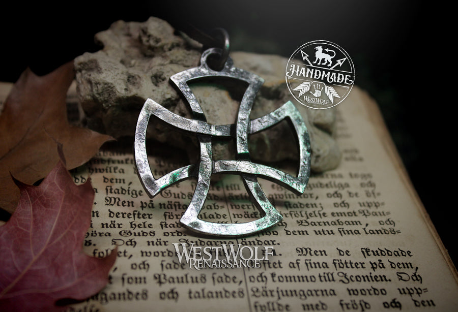 Hand-Forged Steel Gothic Cross Knot Pendant - Blacksmith Made