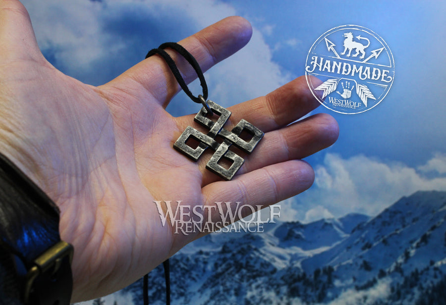 Hand-Forged Steel Square Cross Knot Pendant  - Blacksmith Made