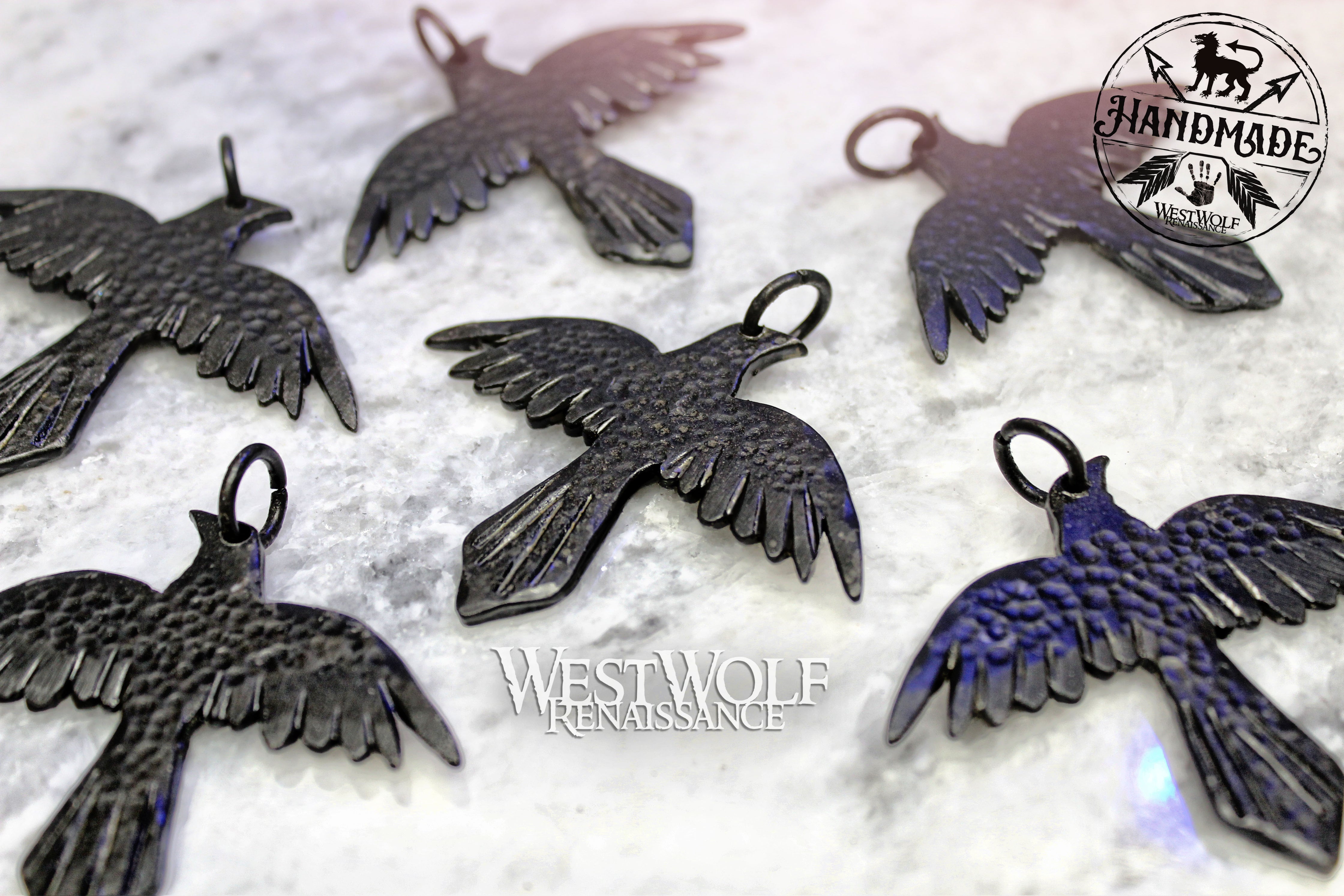 Hand-Forged and Hammered Black Raven Pendant - Blacksmith Made