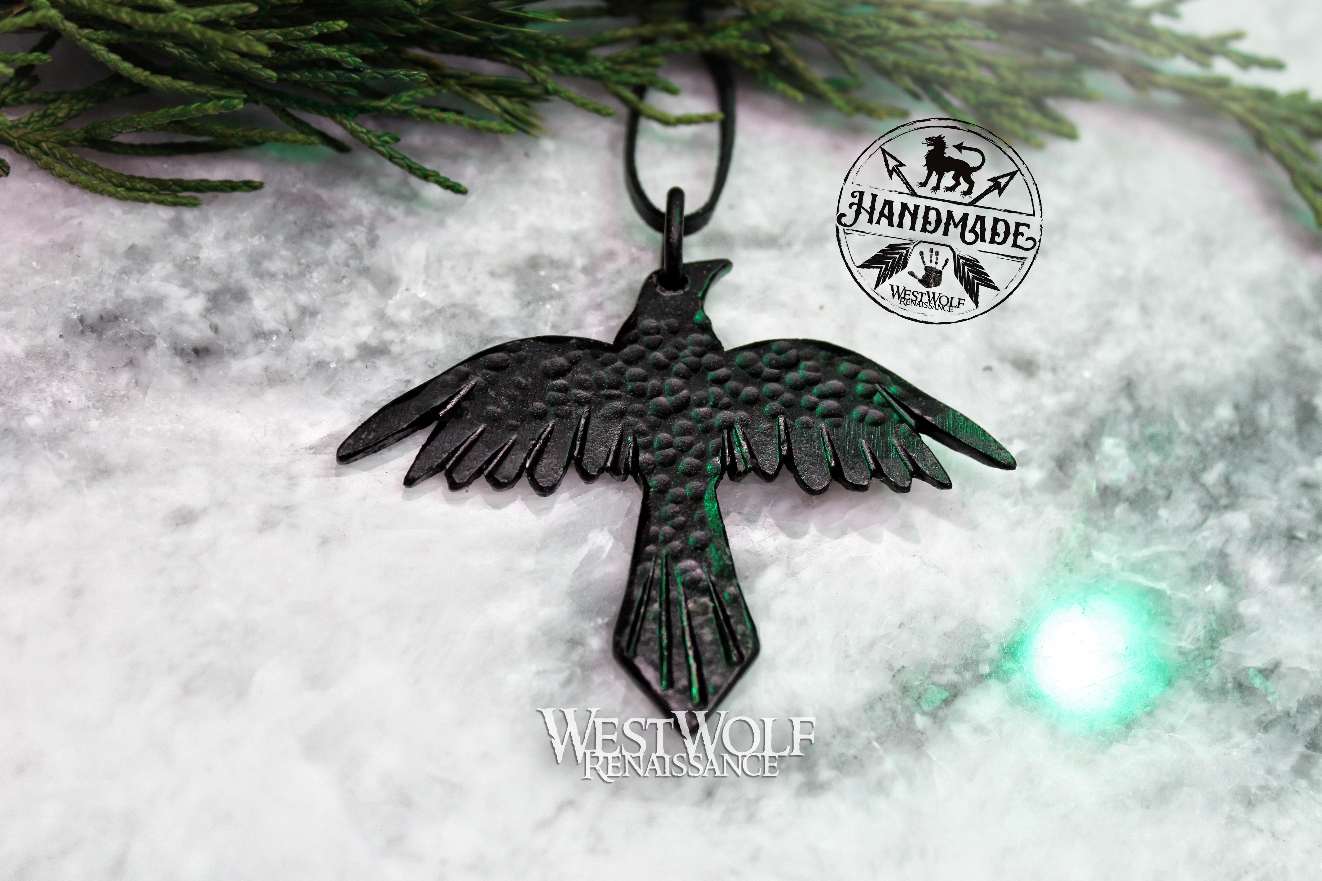 Hand-Forged and Hammered Black Raven Pendant - Blacksmith Made