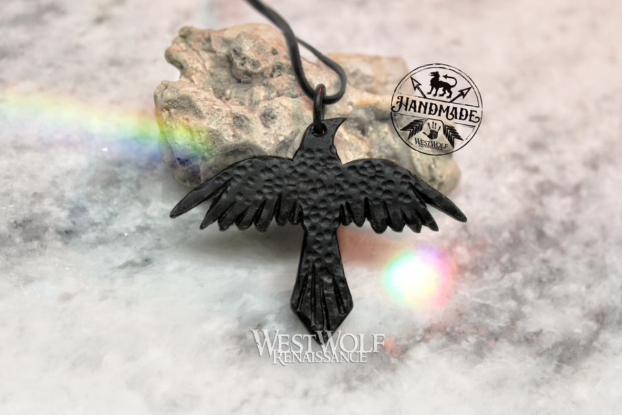 Hand-Forged and Hammered Black Raven Pendant - Blacksmith Made