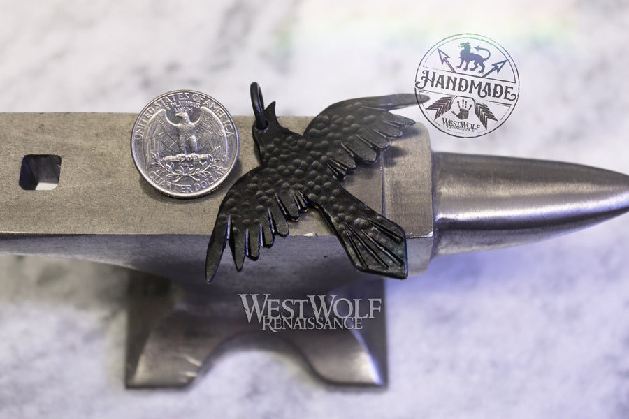 Hand-Forged and Hammered Black Raven Pendant - Blacksmith Made