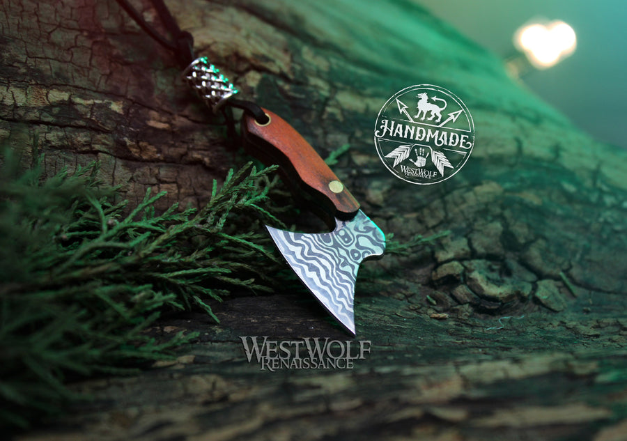 Small Viking Axe Pendant - Sharp Functional Blade with Leather Sheath