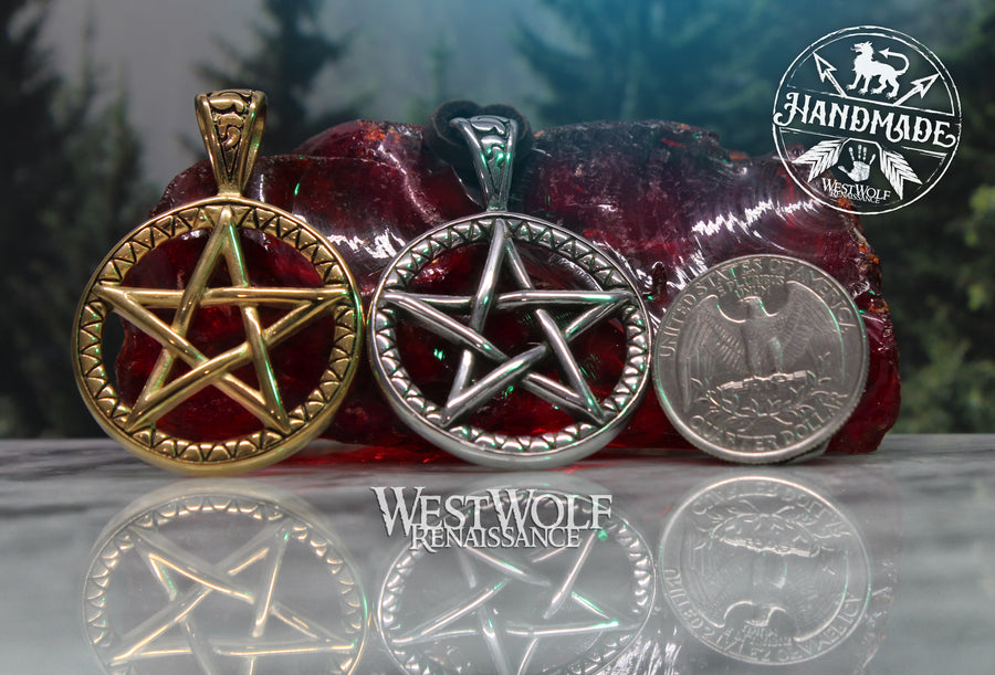 Pentagram or Pentacle Magic Star Symbol Pendant - Your Choice of Silver or Gold Stainless Steel