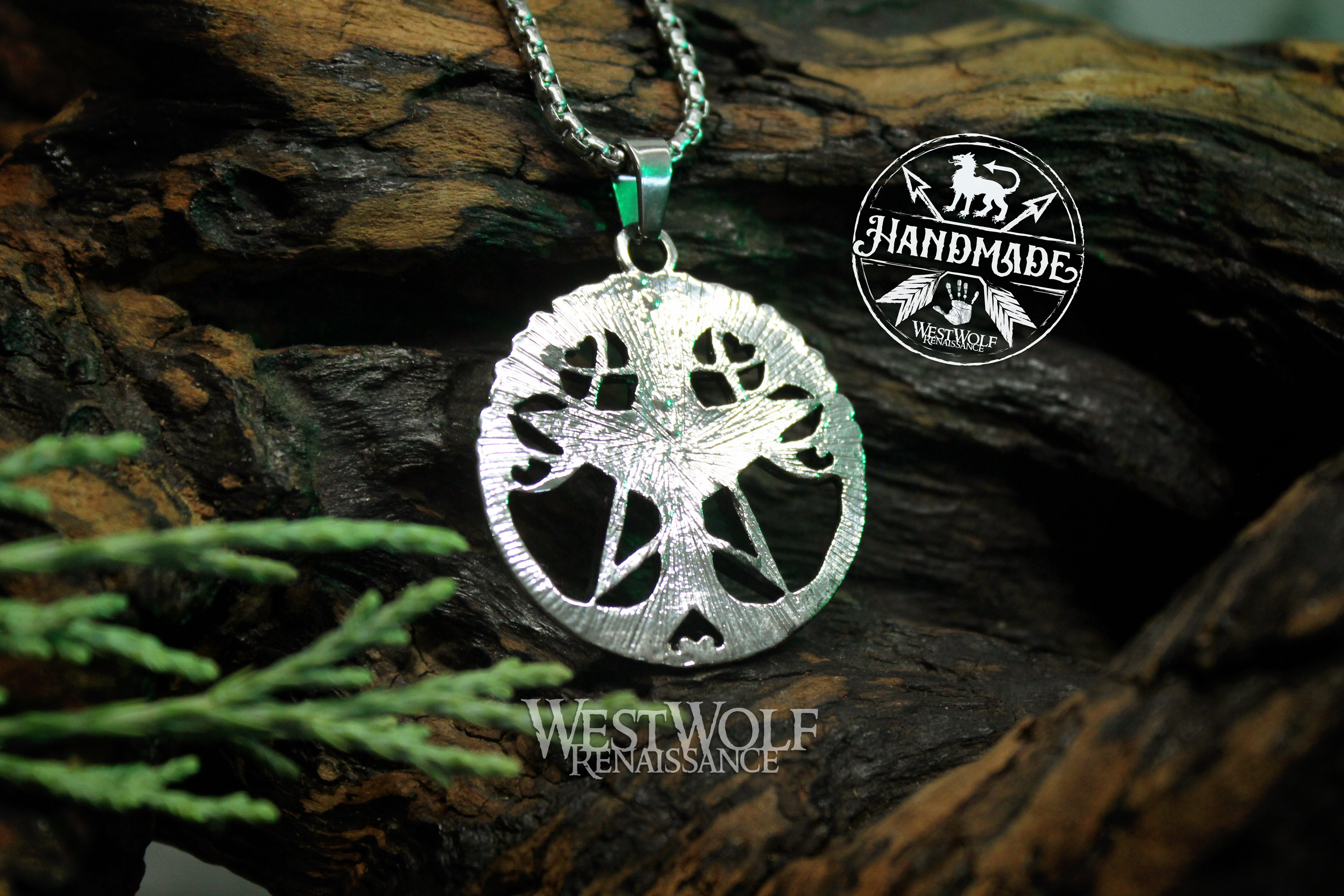Tree of Life with Pentagram Pendant - Your Choice of Silver, Black